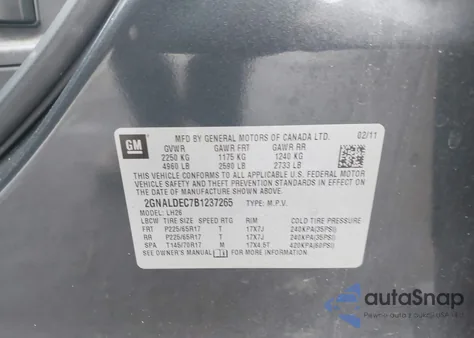 2011 Chevrolet Equinox 1Lt from USA, damaged, VIN 2GNALDEC7B1237265